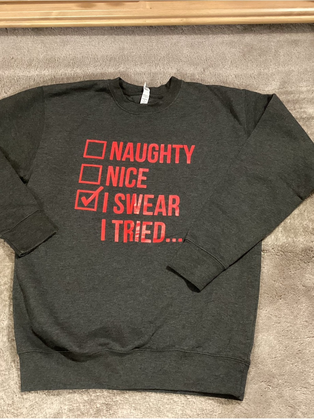 Charcoal Gray Graphic Crewneck Sweatshirt - Red Print